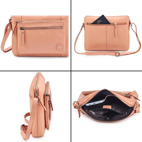 Women Peach Imported Leather Polyester Crossbody Sling Shoulder Crossover Bag - Picture 6 of 6